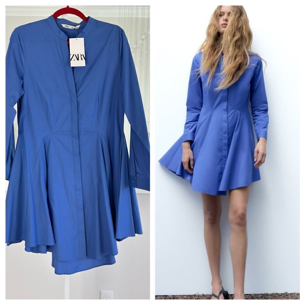 Zara full sleeve short poplin shirt dress NWT